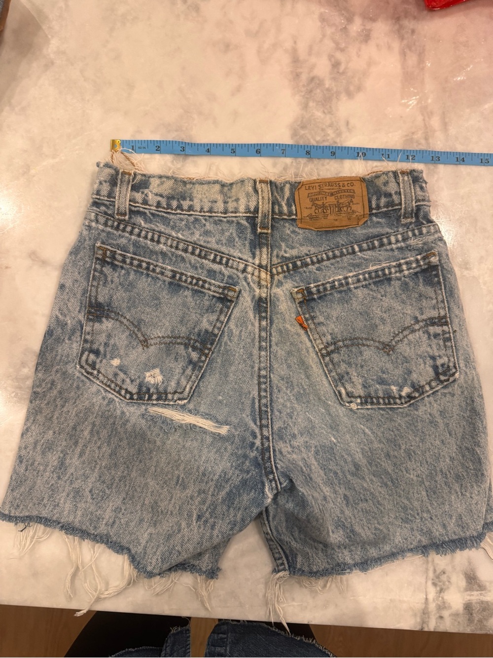 Vintage Orange Tag Levi's Light Blue Distressed High-Waist Jean Shorts